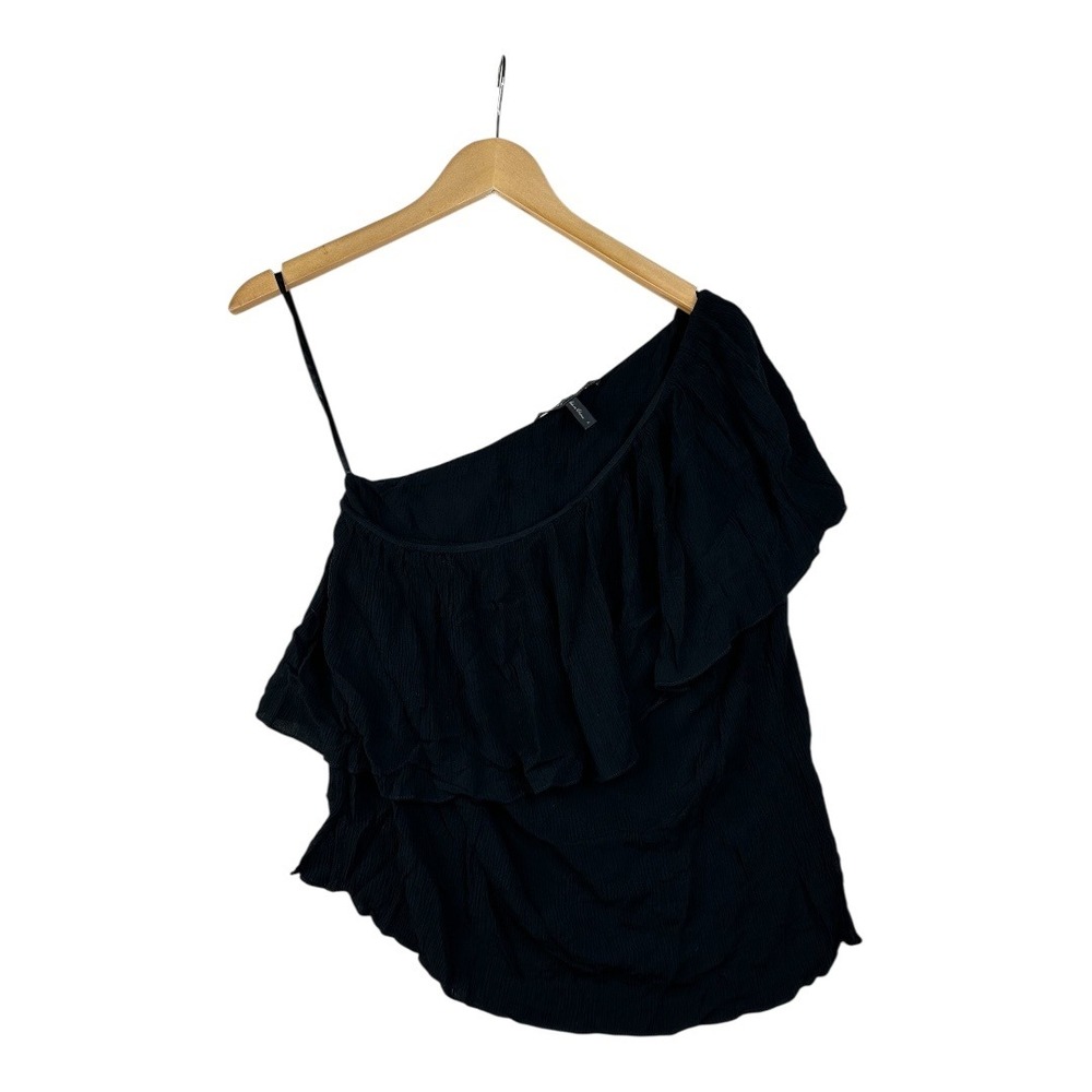 BCBGMaxaria One Shoulder Textured Blouse size Large Black